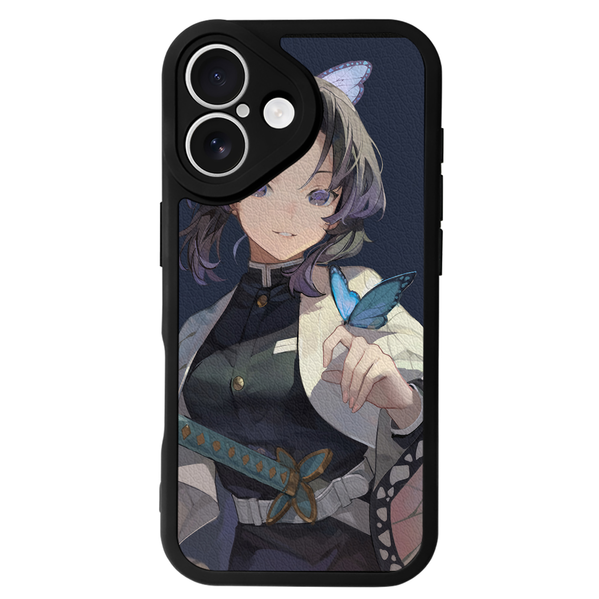 （画像用） 鬼滅の刃（きめつのやいば）蟲柱-胡蝶 しのぶ／こちょう しのぶ Kochou Shinobu 【iPhone 16シリーズ対応】シリコンスマホケース（レザー調） 材質：シリコン